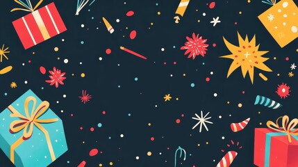 Fototapeta premium Vibrant aerial celebration of gifts and fireworks in the holiday season