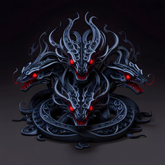Mythical hydra battle scene fantasy realm digital art dark environment dramatic angle epic concept for seo impact