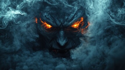 Fototapeta premium Demonic Face Emerging from Smoke