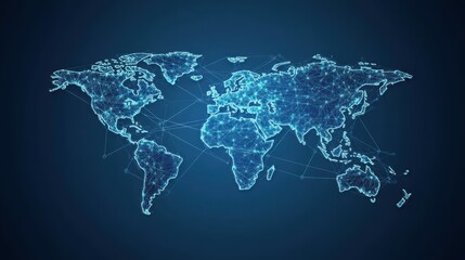 Obraz premium Abstract world map concept of global network and connectivity international data transfer and cyber technology worldwide business information exchange and telecommunication\
