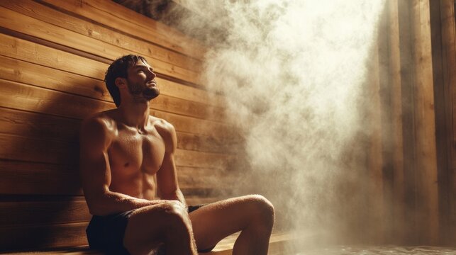 Man Relaxing in a Sauna