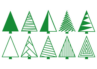 Tiempo de Navidad. Logo pino o abeto con forma de triángulo. Set de árboles de navidad con líneas para tarjetas y felicitaciones