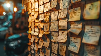 A physical bulletin board filled with numerous customer reviews.