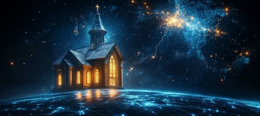 Obraz premium Church over the world. Christian faith worship spirituality concept. Generative AI technology.
