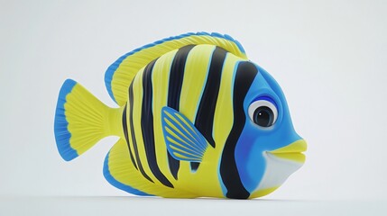 Fototapeta premium Cute cartoon yellow and blue angelfish illustration. Generative ai