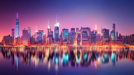 Fototapeta premium Evening Skyline of New York City with Waterfront