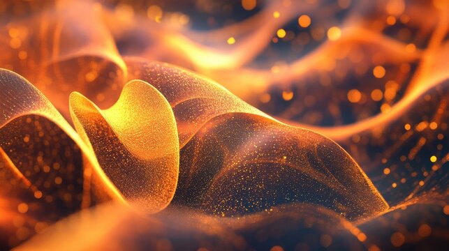 Golden Abstract: An ethereal and artistic interpretation of golden flowing fabric, adorned with glistening particles, exudes a sense of warmth, luxury, and dynamic movement.