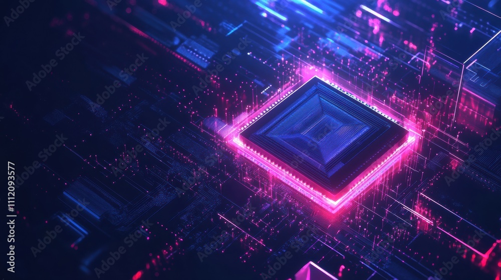 Leinwandbilder digital ai chip is centrally featured against a dark blue background, highlighting the intricate con