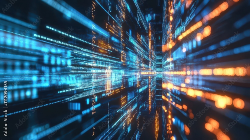 Poster futuristic ai-driven data stream visualizing the power of big data in the digital age today
