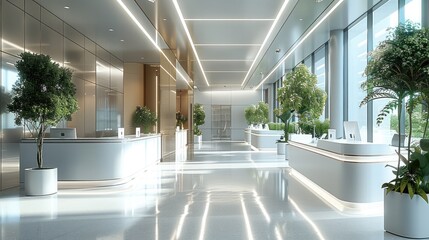 Premium office and exterior renovation design concept for corporate building. Modern and sleek interiors tailored for a laboratory environment, featuring ergonomic furniture.