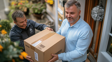 宅配ダンボールを受け取る男性