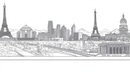 Urbanscape Linear Banner: Customizable Cityscape with Diverse Objects and Background Fill