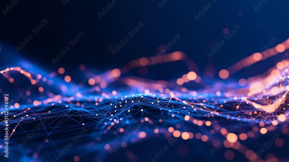 Poster visual representation of abstract digital waves with glowing particles illustrating the concept of d