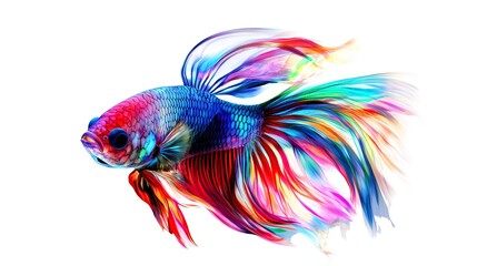 Fototapeta premium Vibrant, colorful betta fish with flowing fins isolated on white background. Generative ai