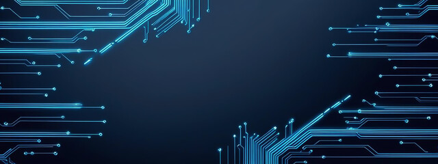 Deep navy blue gradient with glowing circuit lines, futuristic design