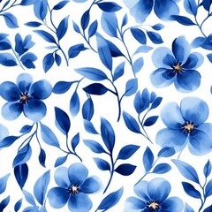 Fototapeta premium Floral in blue and white. Seamless abstract botanical pattern.