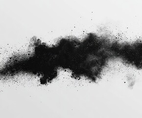 Fototapeta premium Abstract black powder explosion on white background; perfect for design projects, adding texture, or creating artistic effects.