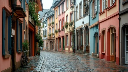 Obraz premium Charming Cobblestone Street in Colorful Historic European Town
