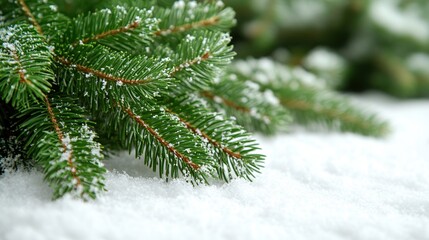Snowy Pine Branches Winter Wonderland Christmas Background Holiday Season Festive Nature Scene