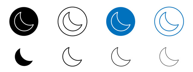 Moon icon set in black and blue colors