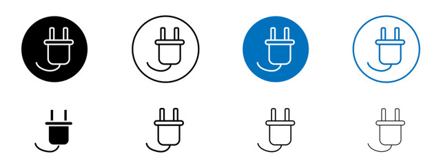 Plug icon set in black and blue colors