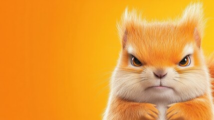 Fierce cartoon squirrel against a vibrant orange background, AI