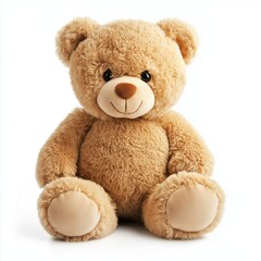 Obraz premium Classic soft teddy bear sitting on a plain background, perfect for gifts or decoration in children's rooms