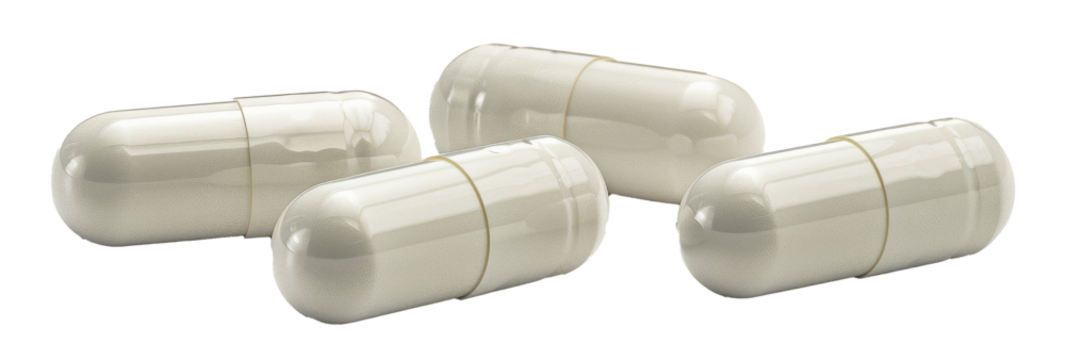 Isolated white capsules on transparent background, clean and minimalistic pharmaceutical design for healthcare and medication concept
