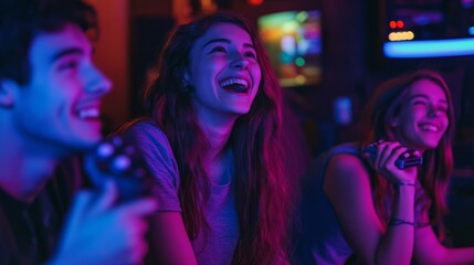 Friends Laughing While Gaming