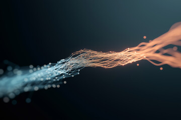 Abstract visualization of intertwined orange and blue data streams, symbolizing connection, innovation, and technology on a dark background