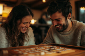 Close-up of the couple holding each other tightly in a cozy living room