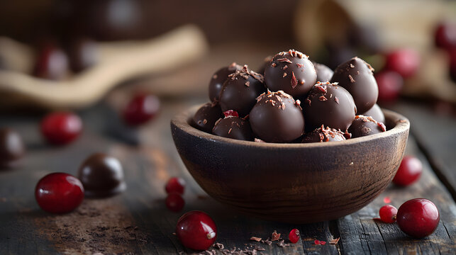 Indulgent Delight: A Bowl of Cherry Rothman Truffles Drenched in Rich Chocolate Exquisite in Presentation