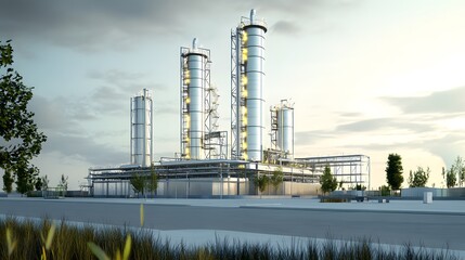 Fototapeta premium A futuristic cityscape with tall buildings and neon lights. Scene is futuristic and industrial