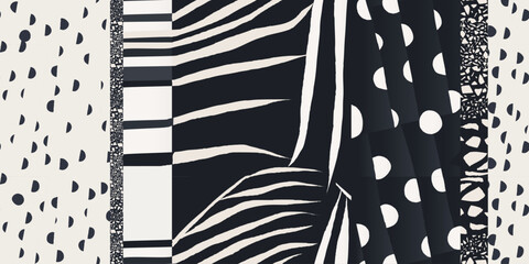 Abstract polka dot with leaves collage pattern. Dynamic contemporary print. Fashionable template for design.  © MURRIRA