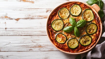Delicious Homemade Zucchini Pizza with Fresh Basil on Rustic Table