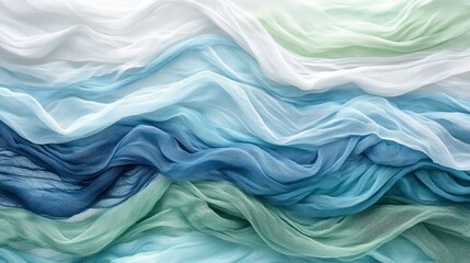 Fototapeta premium Flowing Fabric in Shades of Blue and Green, Abstract Background, Textile Texture, Drapery