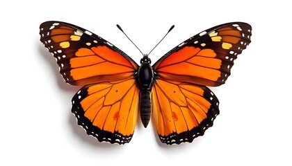 Fototapeta premium Monarch Butterfly on White Background Displaying Stunning Orange Wings. Generator AI