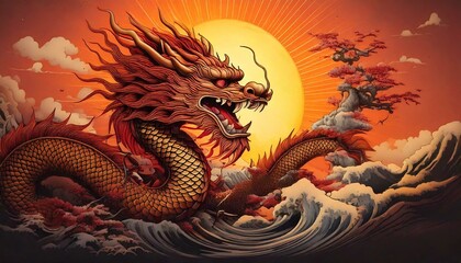 Obraz premium 太陽と龍