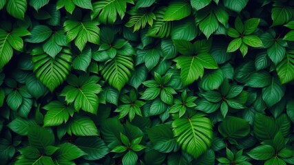 Lush green foliage background with tropical leaves pattern, botanical, nature
