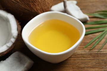 Bowl of coconut oil on table