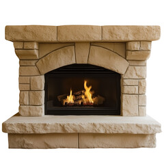 Retro, vintage, brick fireplace. Isolated PNG photo
