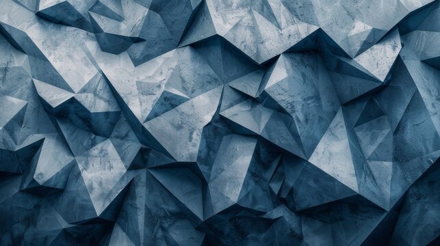 Low poly triangular shapes creating a textured concrete wall, ideal for architectural visualization or abstract backgrounds