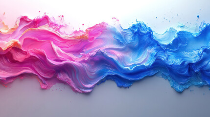 Colorful abstract waves of pink and blue paint blending harmoniously on a canvas surface. Generative AI