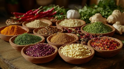 Fototapeta premium A Colorful Assortment of Spices and Herbs