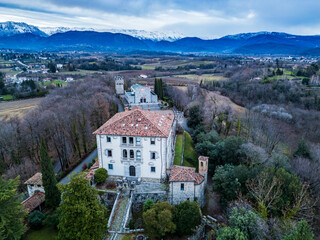 Ancient Castle and Sanctuary of the Missionary Madonna. Tricesimo seen from above.