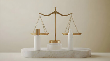 Elegant 3D Render of Skincare Products on Scales