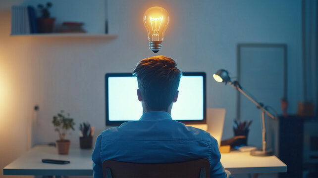 アイデアが閃いた瞬間を表現した男性