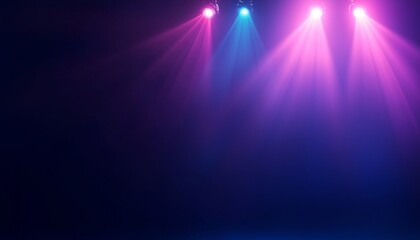 Obraz premium Colorful stage lights illuminating a dark background, creating an energetic atmosphere for performances or events.