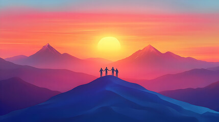 Sunset Mountaintop Unity Illustration