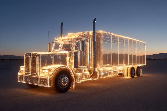 Glowing Wireframe Truck 3D Illustration